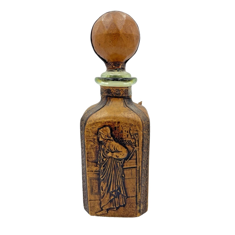 Vintage Italian Embossed Leather Wrapped Glass Decanter Bottle with‎ Stopper MCM